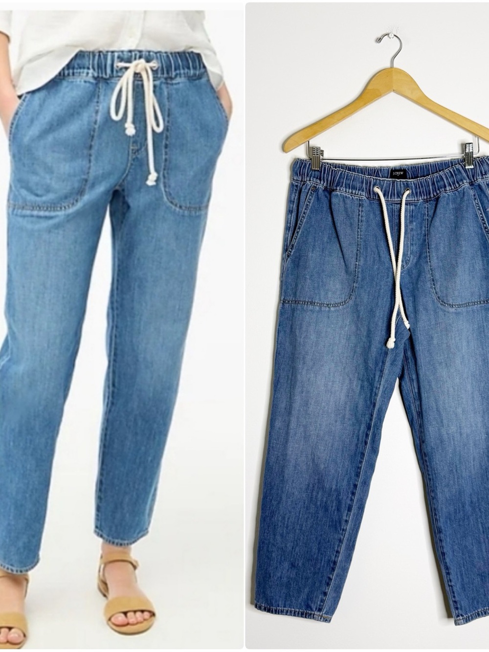 J.Crew Denim Drawstring Pants Size 29 Blue Pull-On Cotton Jeans